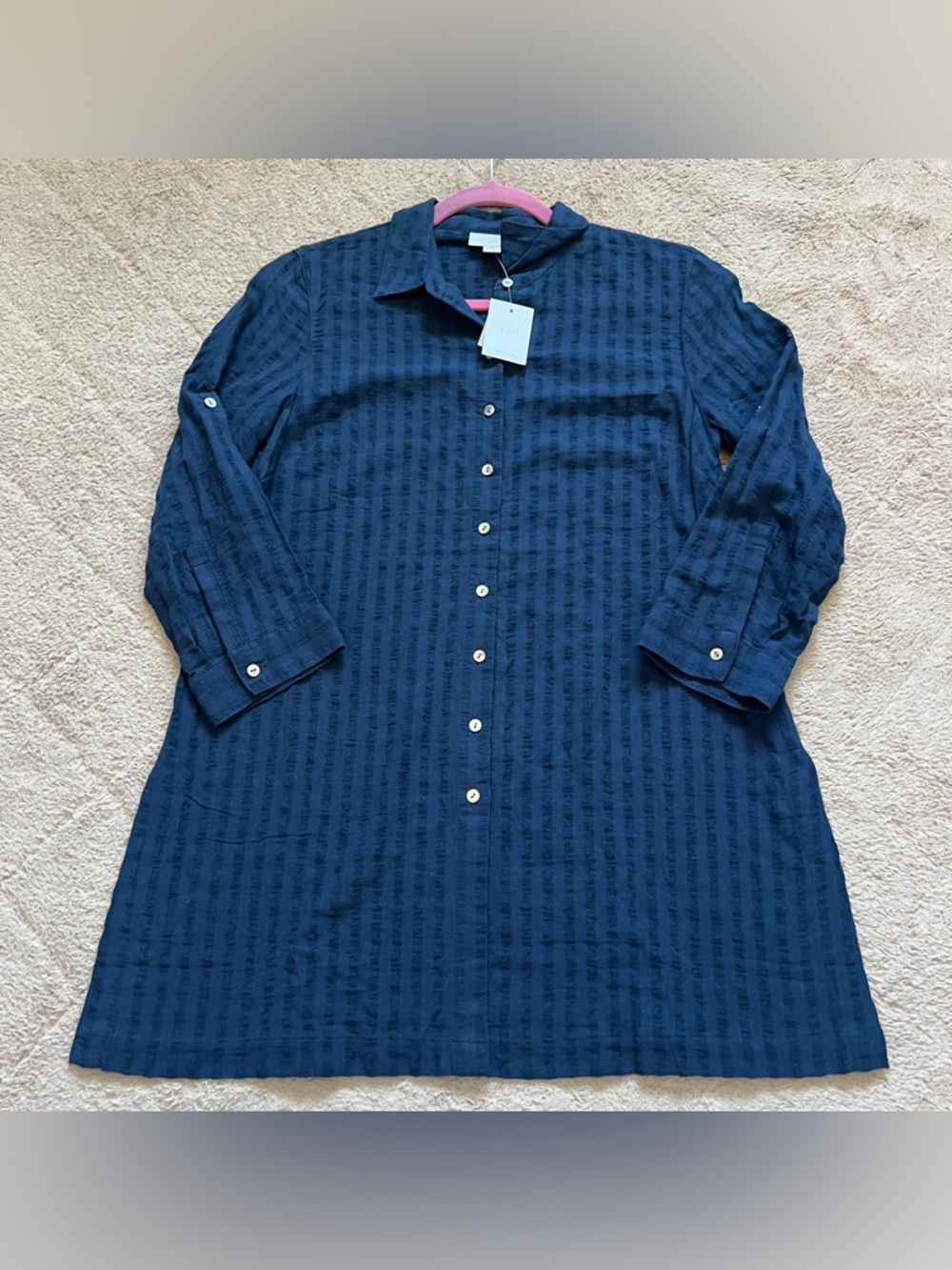 NWT J. Jill Blue Cotton Button Down Side Slit Tunic Blouse Women’s Size XS